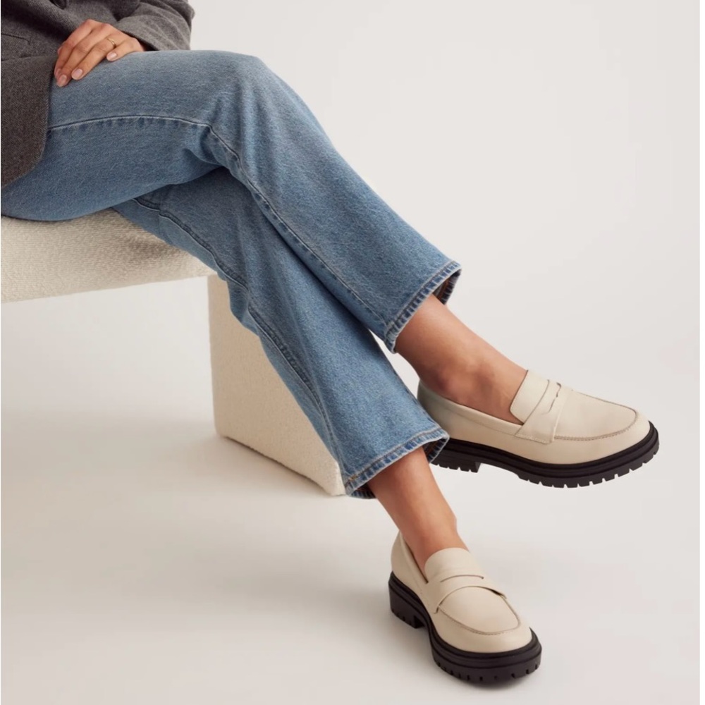 Quince Cream 100% Genuine Leather Lug Sole Loafers